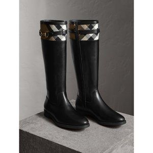 Burberry Dougal Check-Trim Leather Boot, Black